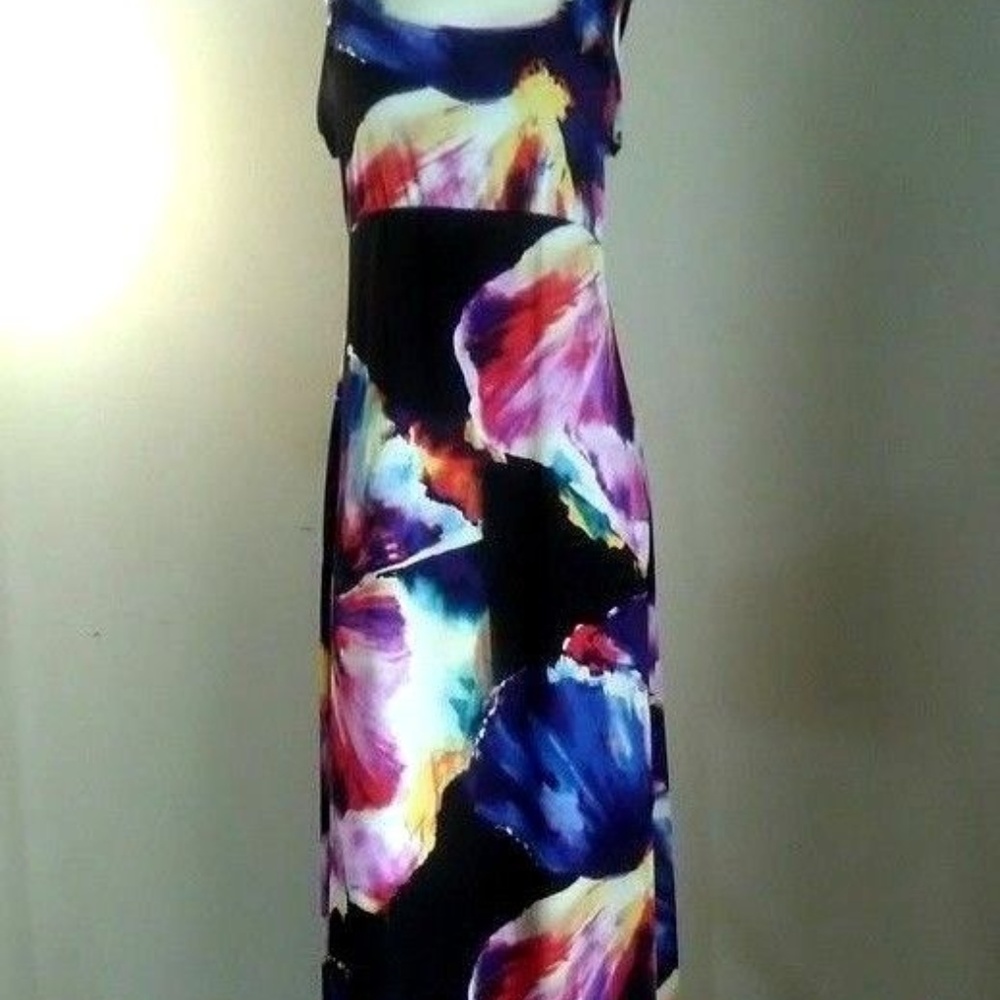 NY Collection Floral Abstract Sleeveless Maxi Dres